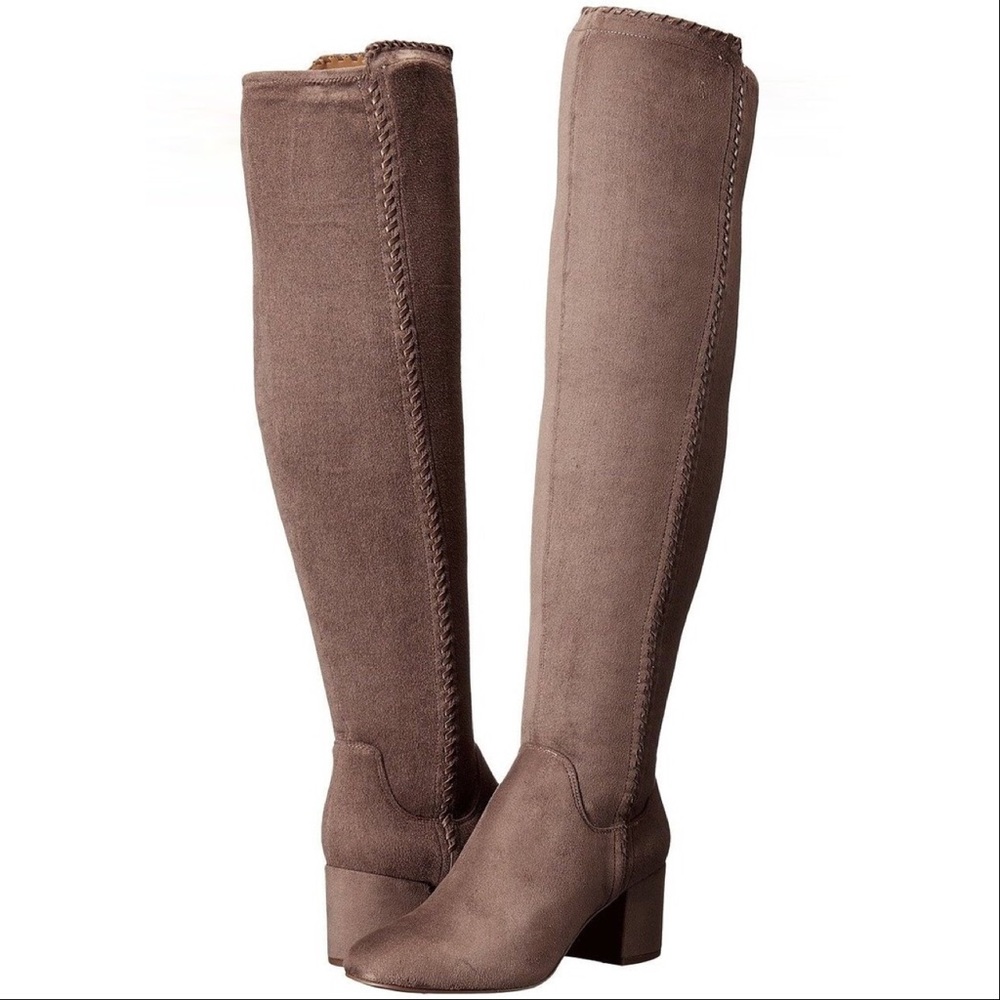 Stone Whipstitched Trim Detail Over The Knee Boots - Picture 3 of 5